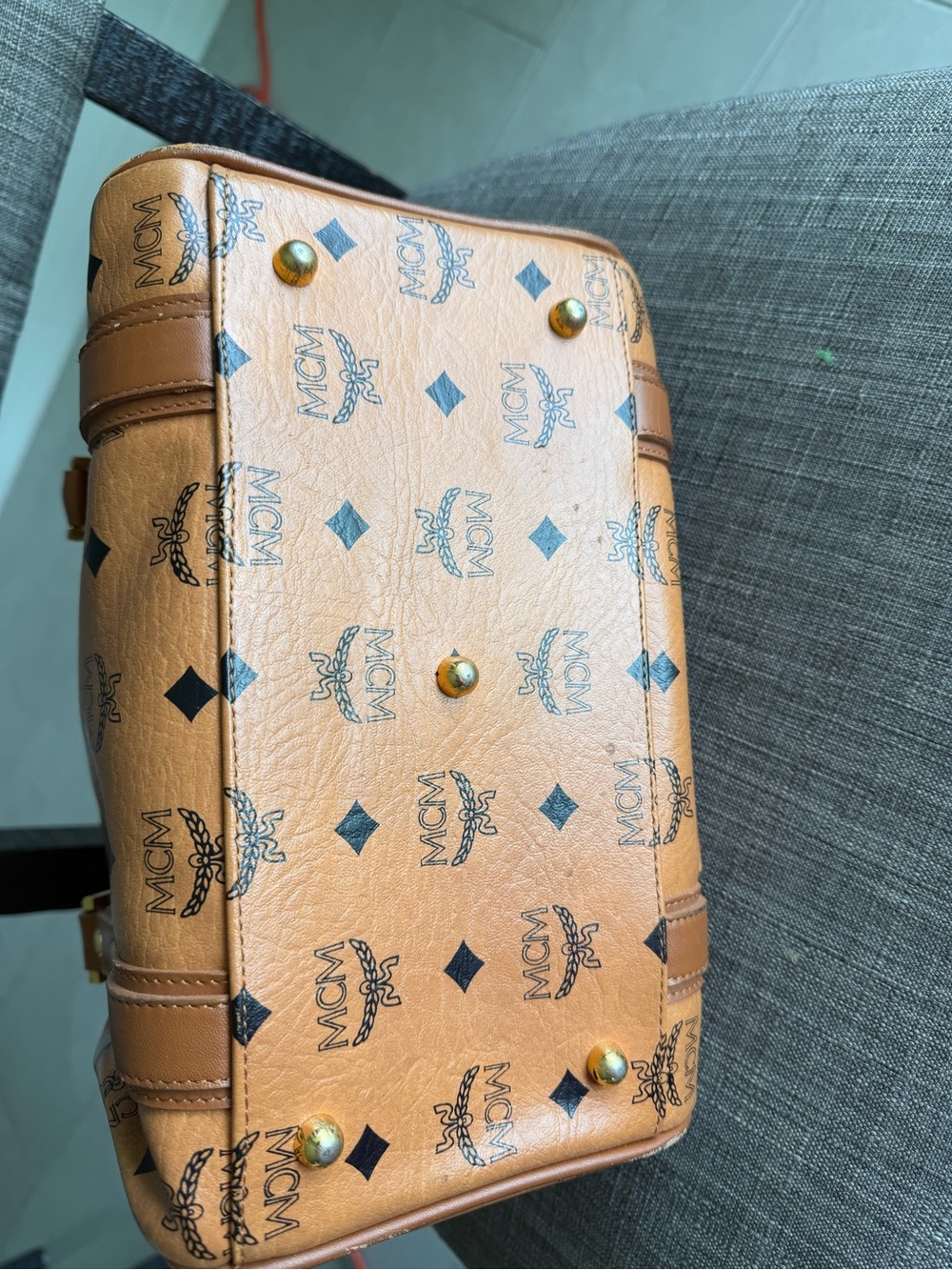 MCM Cognac Visetos Logo Satchel with Gold Hardware - Picture 3 of 12
